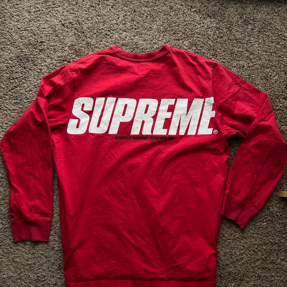Supreme trademark long sleeve red big logo